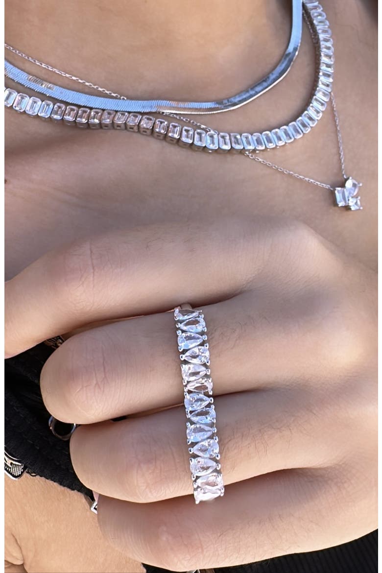 Pear Cubic Zirconia Two-Finger Ring, Alternate, color, SILVER