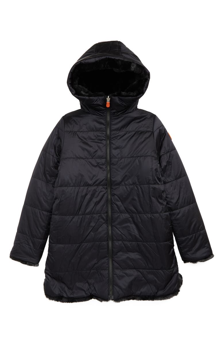 Save The Duck Flora Reversible Hooded Faux Fur Recycled Jacket, Alternate, color,