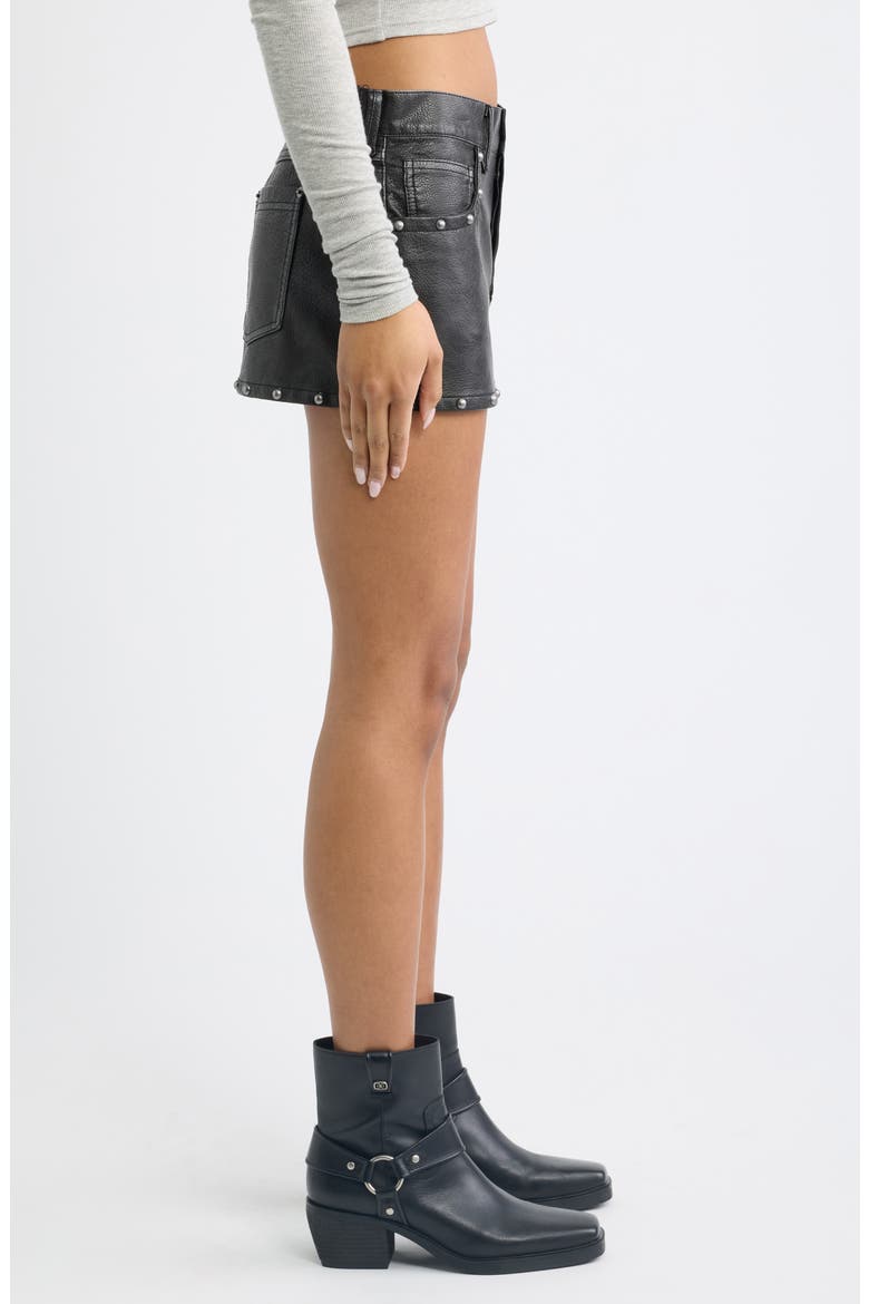 Lainey Studded Faux Leather Miniskirt, Alternate, color, BLACK
