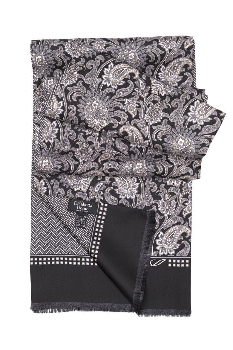 Pasquino - Silk Scarf for Men, Alternate, color, Black