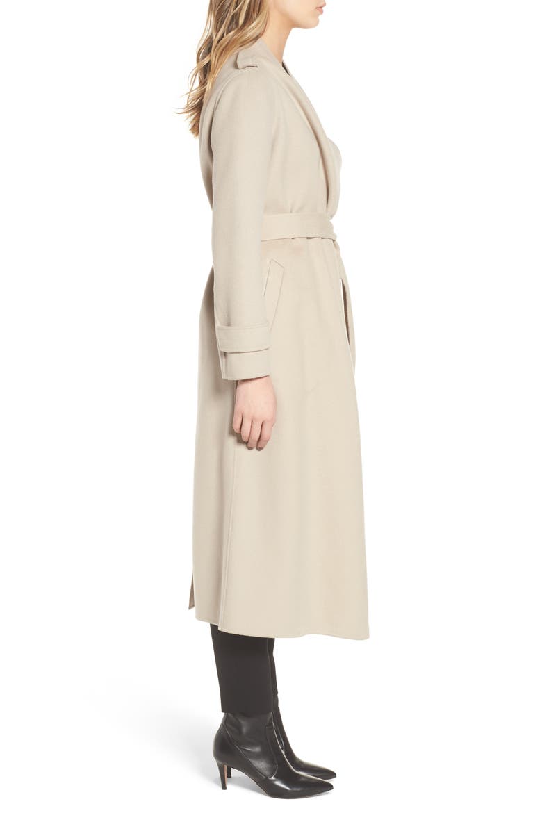 Double-Face Front Drape Wool Coat, Alternate, color, SAND