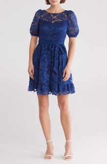 Puff Sleeve Lace Fit & Flare Dress