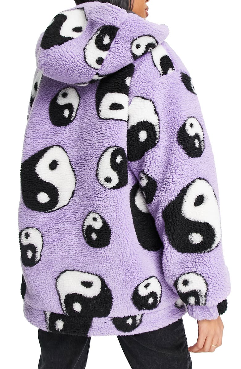 ASOS DESIGN Yin Yang Fleece Hooded Zip Jacket, Alternate, color,