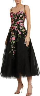 Mac Duggal Bustier Embroidered Floral A-Line Dress