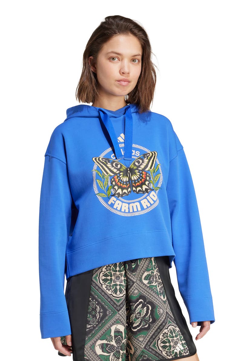 ADIDAS X FARM RIO Logo Hoodie, Alternate, color, Hirblu