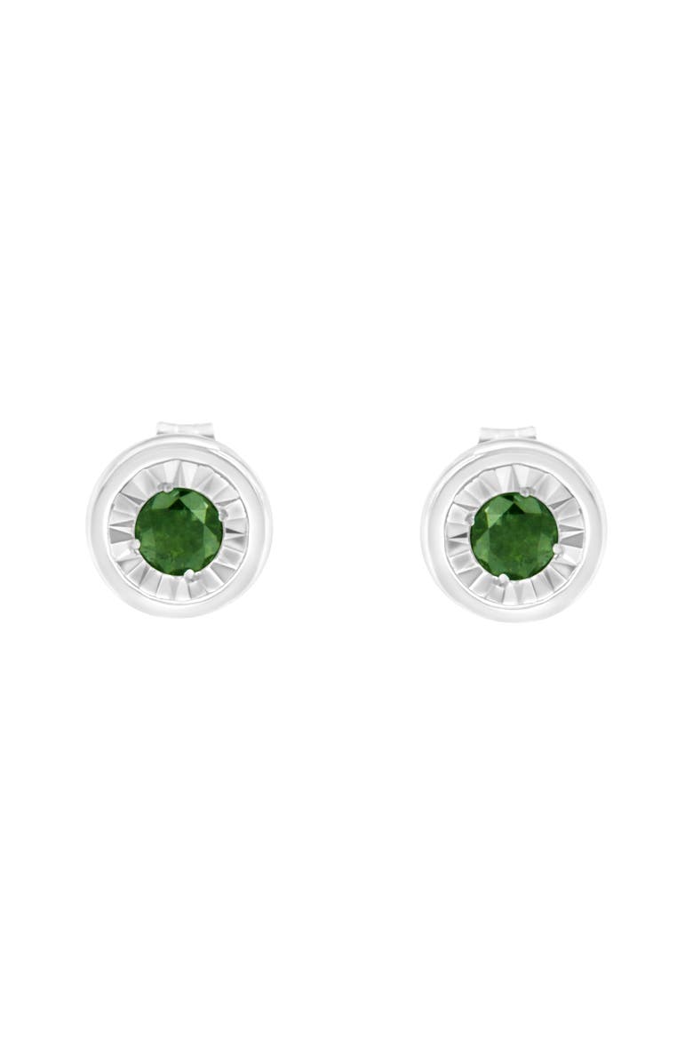 Silver 1/4 Ct Green Diamond Miracle- Stud Earrings, Alternate, color, White