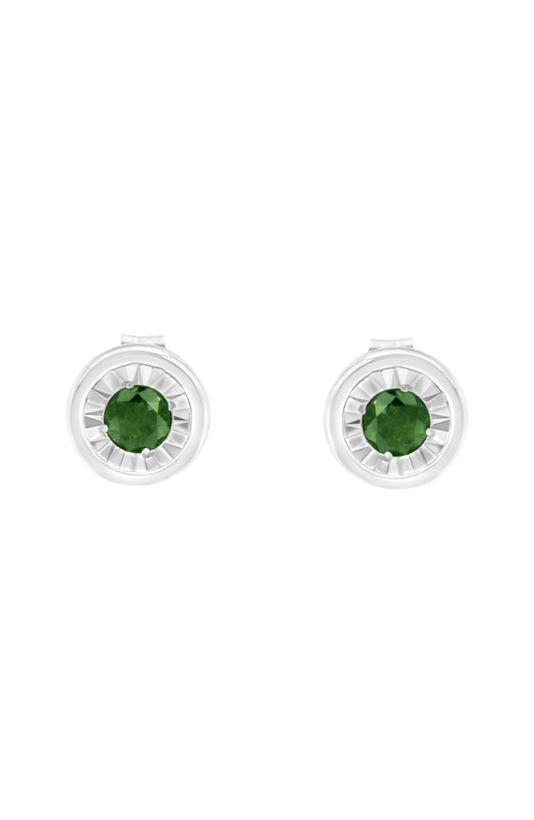 Haus of Brilliance Silver 1/4 Ct Green Diamond Miracle- Stud Earrings, Alternate, color, White