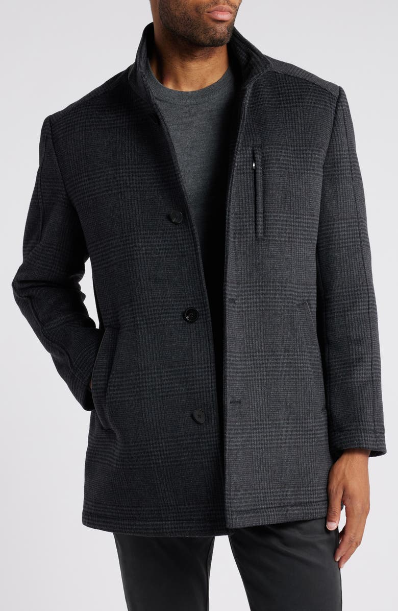 Johnston & Murphy Upton Car Coat with Removable Bib, Alternate, color, Charcoal Plaid