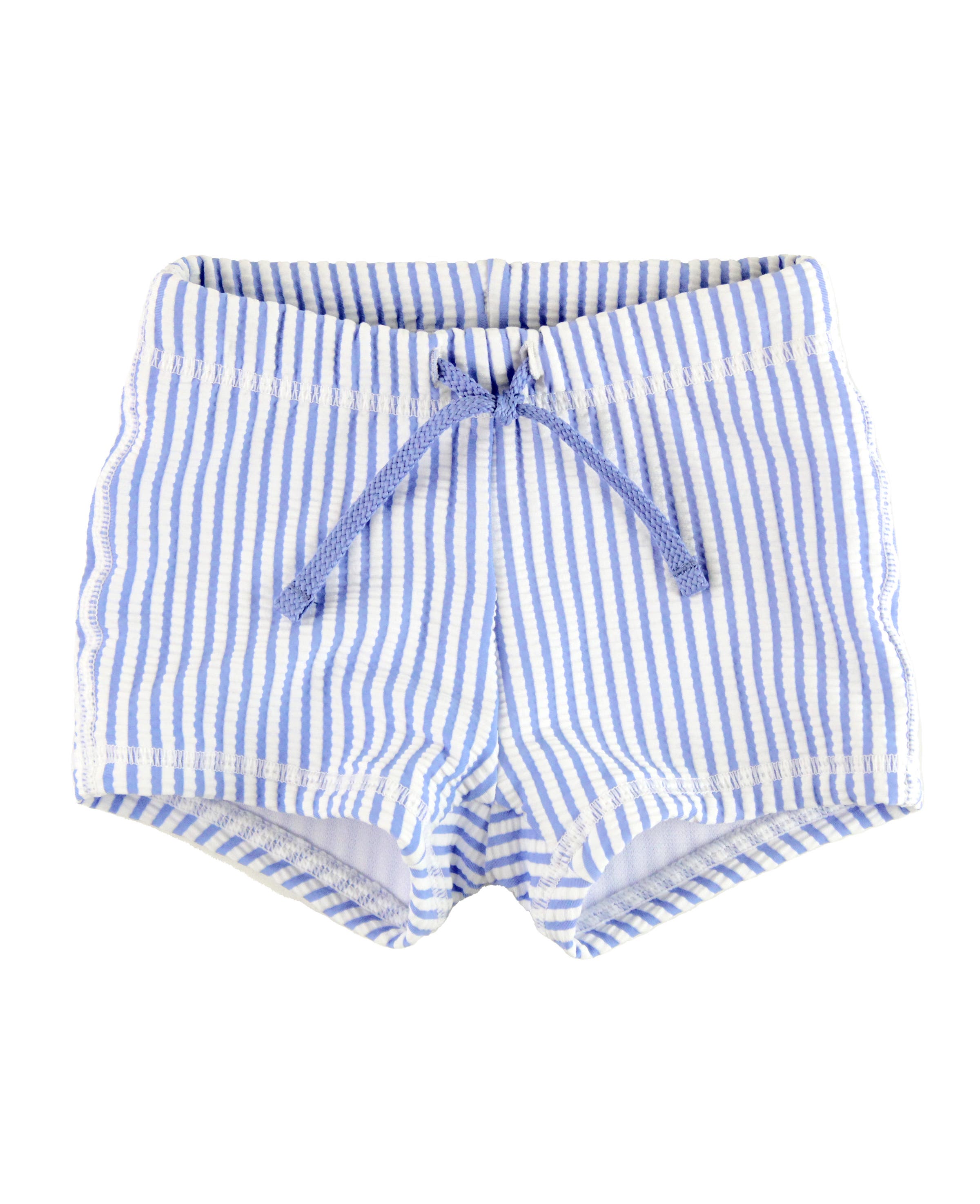 RuggedButts Boys UPF50+ Swim Shorties in Periwinkle Blue Seersucker 