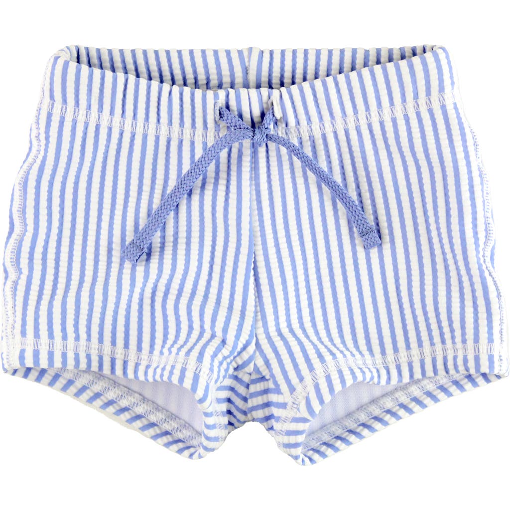 RuggedButts Boys UPF50+ Swim Shorties in Periwinkle Blue Seersucker