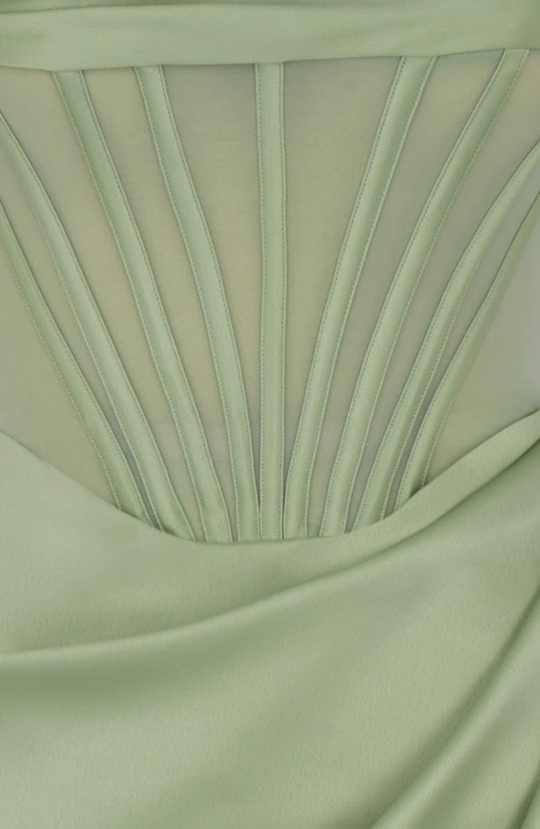 HOUSE OF CB Lulu Corset One-Shoulder Satin Midi Dress, Alternate, color, Pistachio