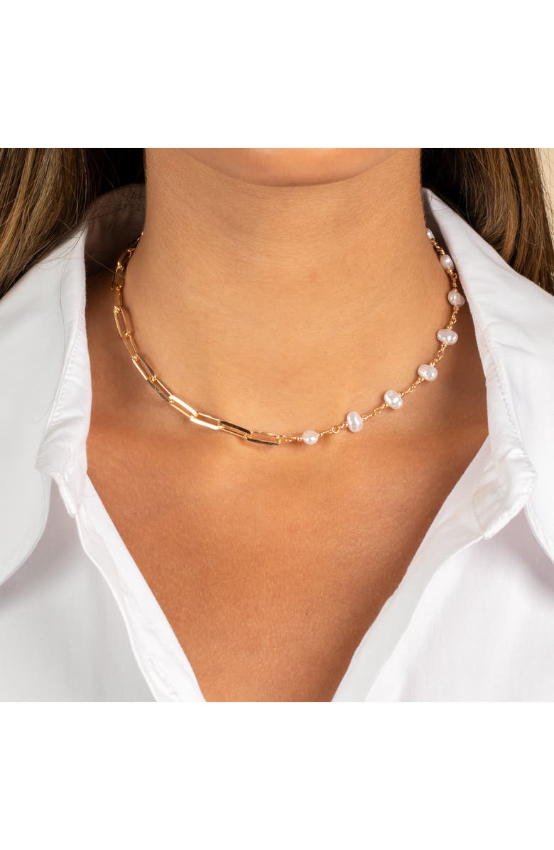 BY ADINA EDEN Pearl X Paperclip Chunky Chain Necklace, Alternate, color, 