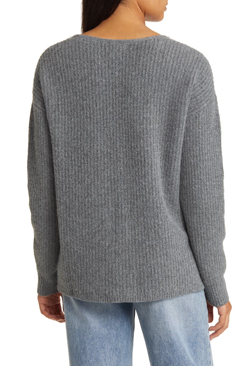 Directional V-Neck Sweater, Alternate, color, GREY DARK HEATHER