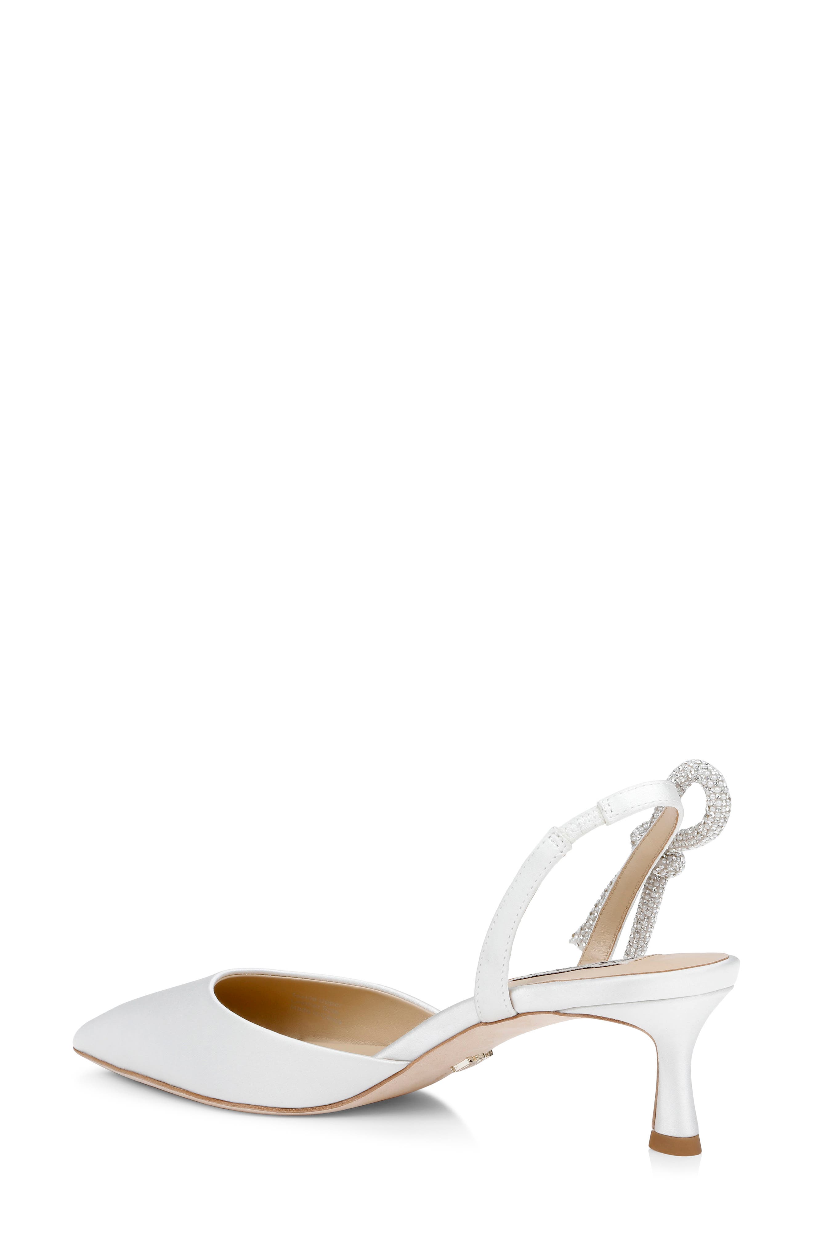 Badgley Mischka Bridal Gentry Slingback Pointed Toe Kitten Heel Pump, Alternate, color, White Satin