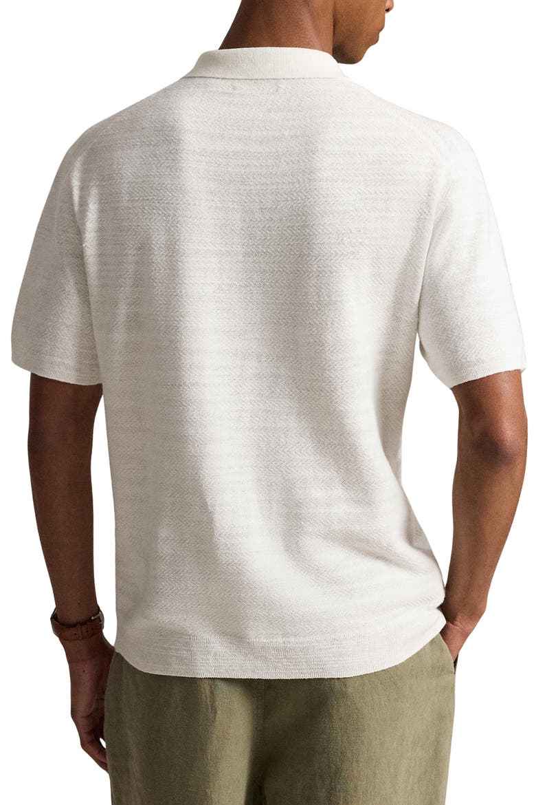 Short Sleeve Cotton & Linen Herringbone Full Button Cardigan, Alternate, color, DECKWASH WHITE