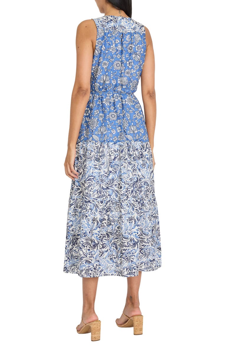 Floral Paisley Sleeveless Cotton Midi Dress, Alternate, color, IVORY/ BLUE
