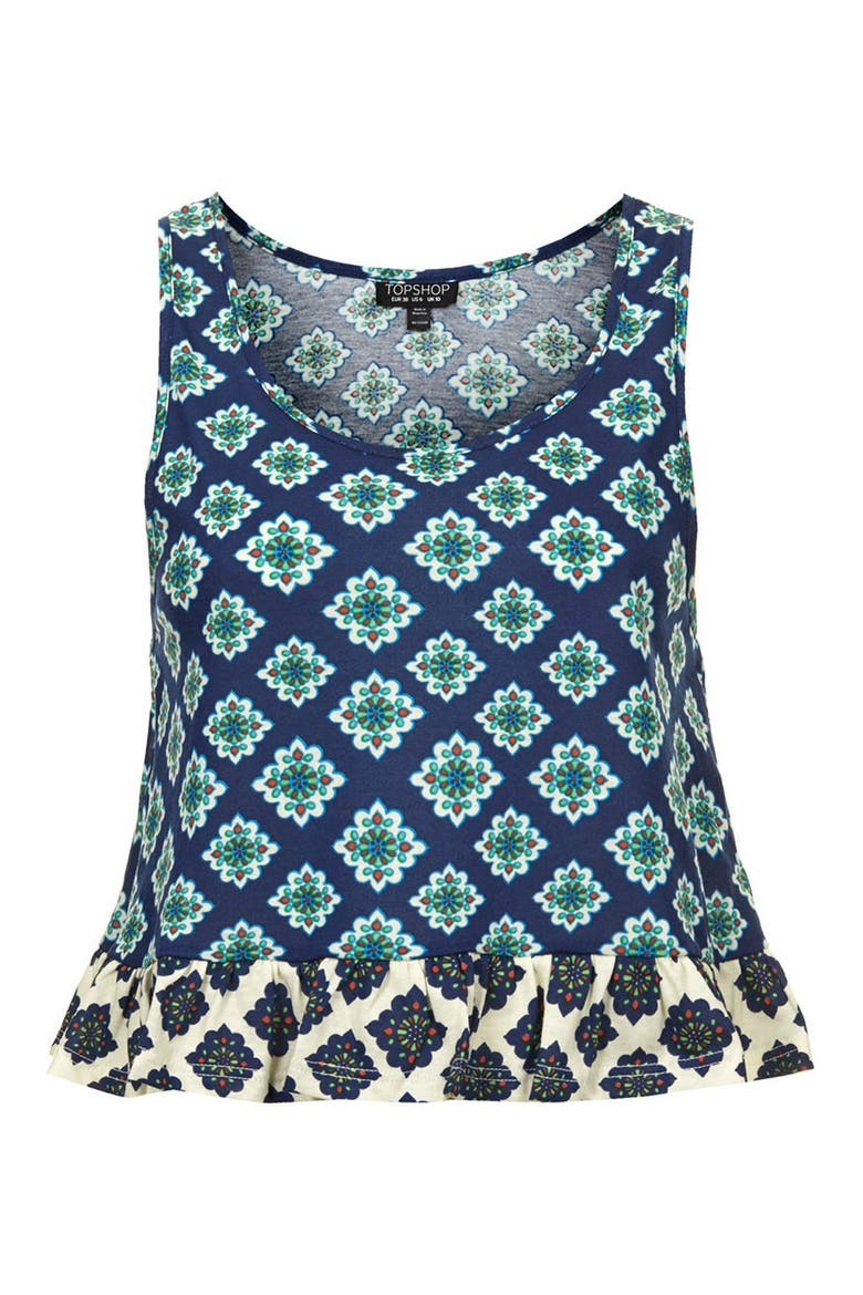 Tile Print Peplum Tank, Alternate, color, BLUE MULTI