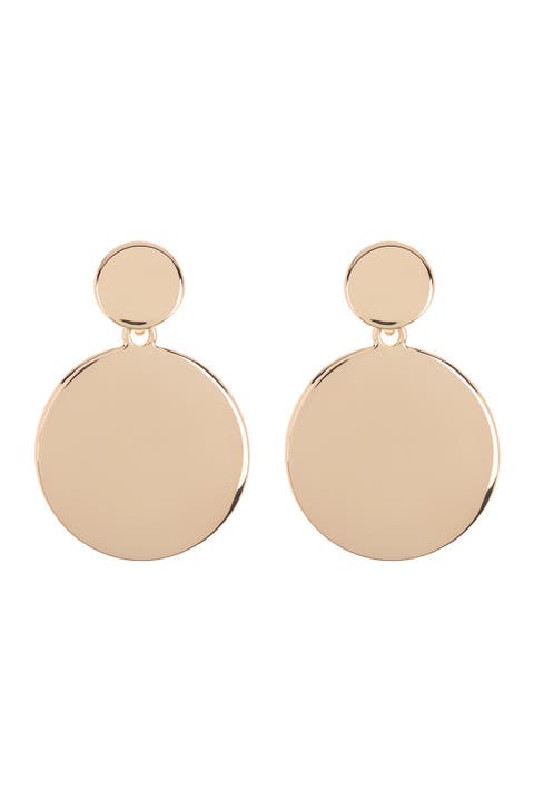 Large Metal Drop Disc Earrings