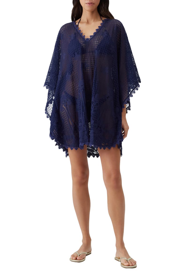 Josie Open Knit Cover-Up Caftan, Main, color, NAVY