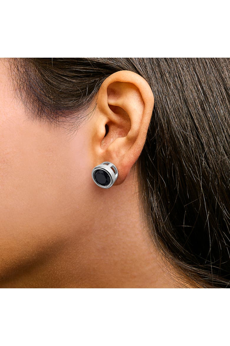 Silver 9 1/2 Ct Black Diamond Bezel- Stud Earrings with Screw Backs, Alternate, color, White
