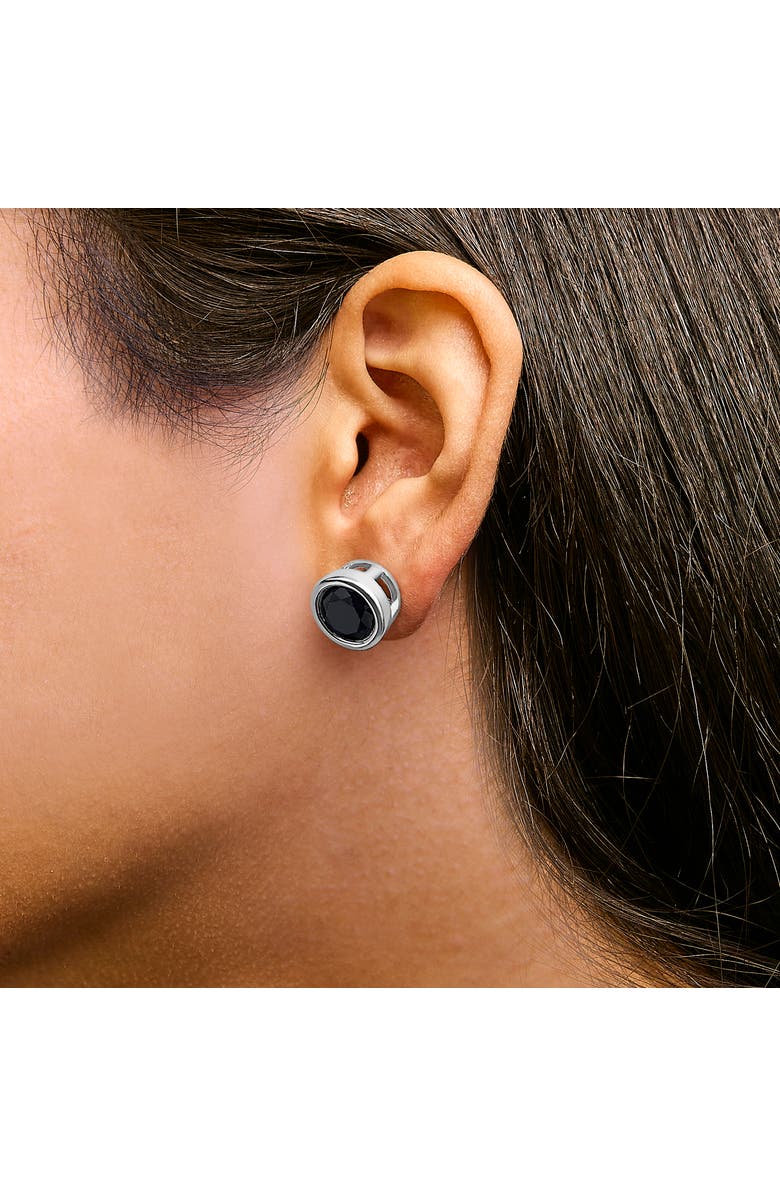 Haus of Brilliance Silver 9 1/2 Ct Black Diamond Bezel- Stud Earrings with Screw Backs, Alternate, color, White