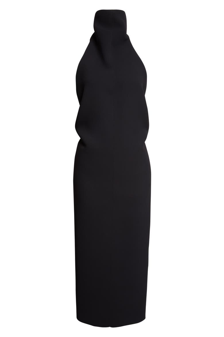 Roxanne Funnel Neck Double Face Crepe Halter Dress, Alternate, color, BLACK