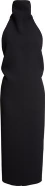 Khaite Roxanne Funnel Neck Double Face Crepe Halter Dress