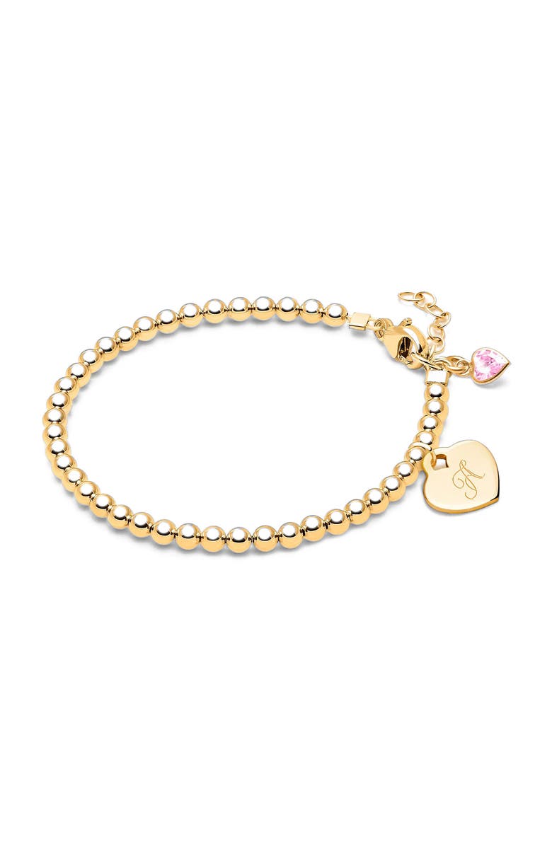 Tiny Blessings 14K Gold 3mm Beads & Engraved Initial 5.25" Bracelet, Main, color, 14K Gold - A