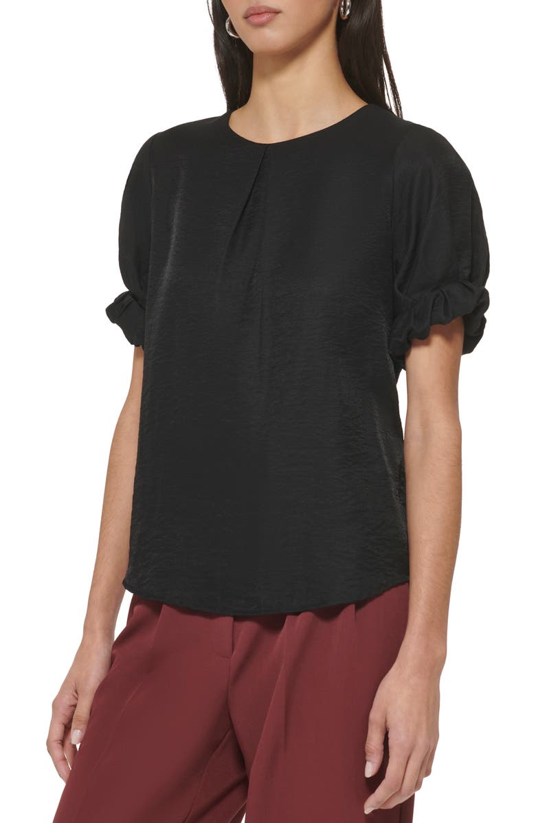 DKNY Ruffle Cuff Hammered Satin Blouse, Alternate, color, 