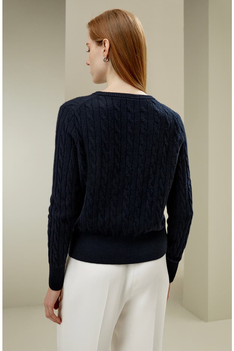 Women's Baby Cashmere Cable-Knit Cardigan, Alternate, color, Navy Blue