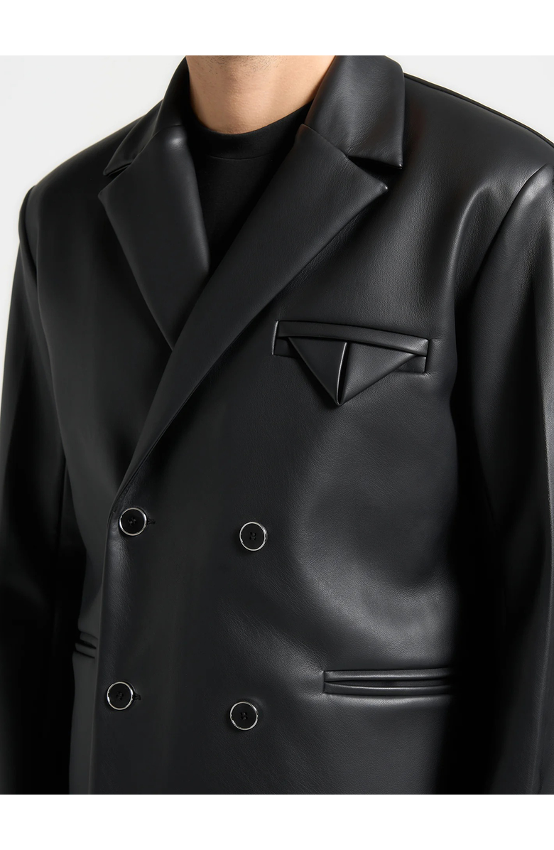 Manière De Voir Didier Double Breasted Leather Suit Jacket, Alternate, color, Black