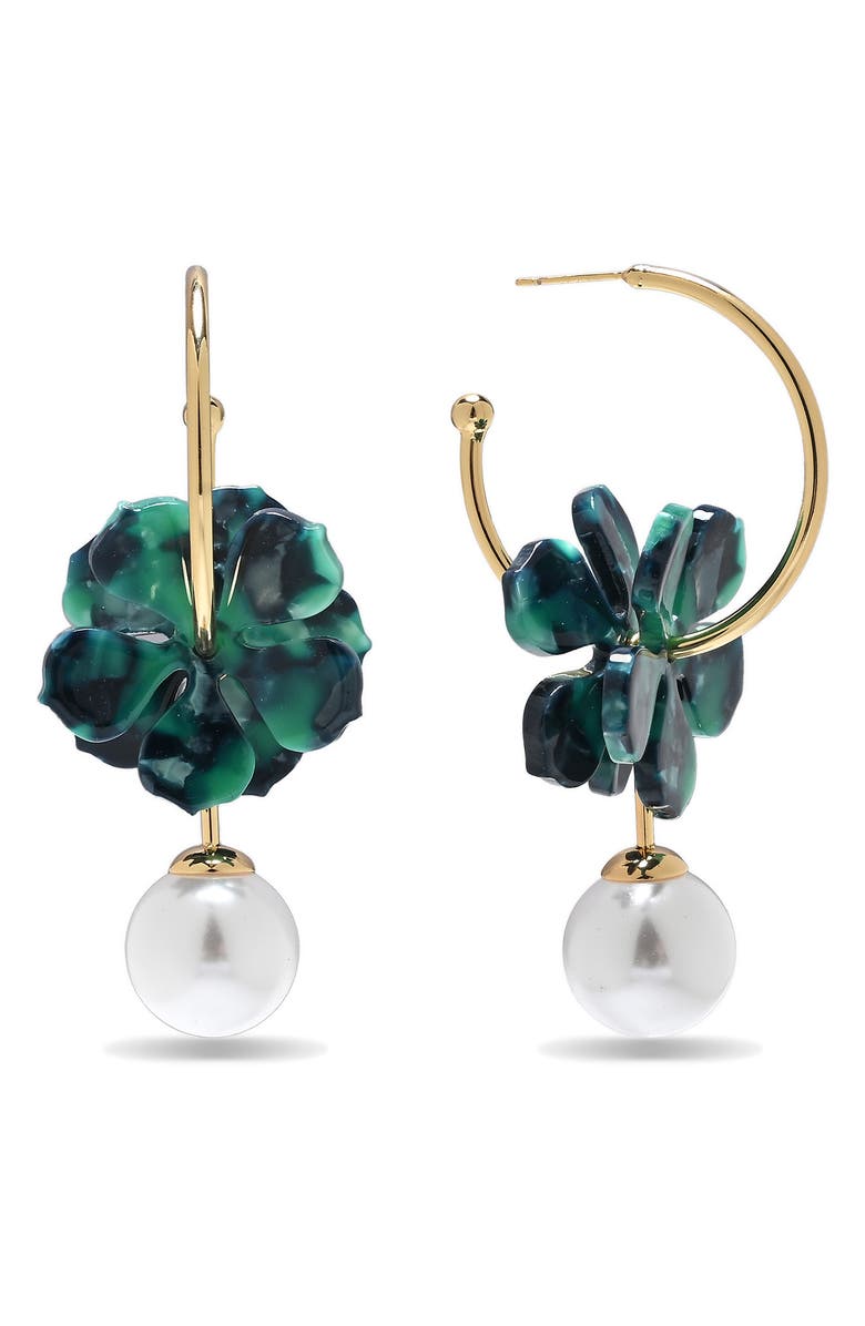 EYE CANDY LOS ANGELES Valentina Faux Pearl Drop Floral Hoop Earrings, Main, color, Gold