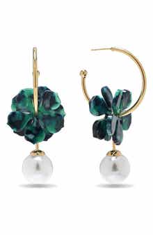 EYE CANDY LOS ANGELES Valentina Faux Pearl Drop Floral Hoop Earrings