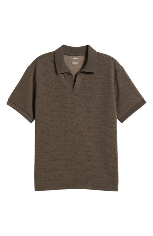 Open Edit Wave Texture Johnny Collar Polo In Brown