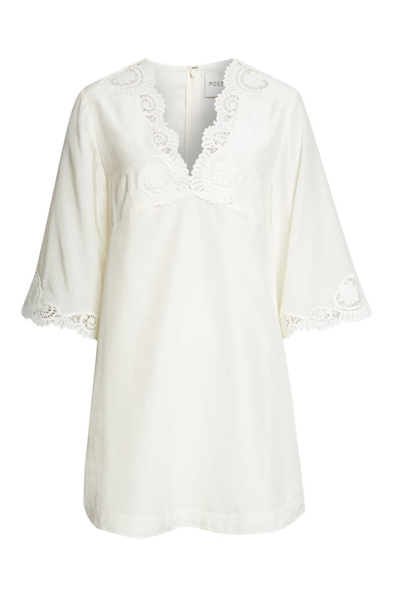Darya Broderie Trim Kaftan Minidress, Alternate, color, CREAM
