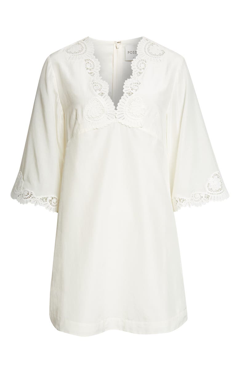 POSSE Darya Broderie Trim Kaftan Minidress, Alternate, color, Cream