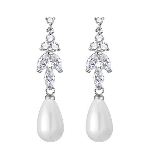 Untamed Petals Leo Pearl And Crystal Drop Earrings In Silver