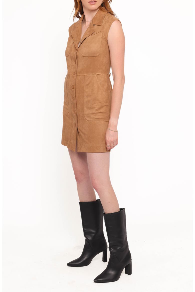 Xoey Sleeveless Faux Suede Minidress, Alternate, color, CAMEL