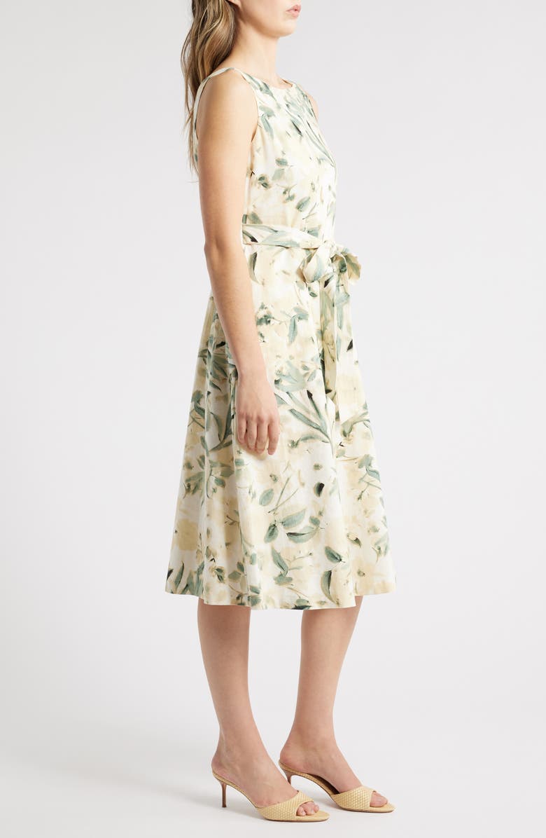 Anne Klein Floral Linen Blend Fit & Flare Dress, Alternate, color, 