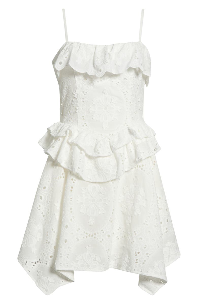 Avec Les Filles Ruffle Handkerchief Hem Cotton Broderie Anglaise Sundress, Main, color, White