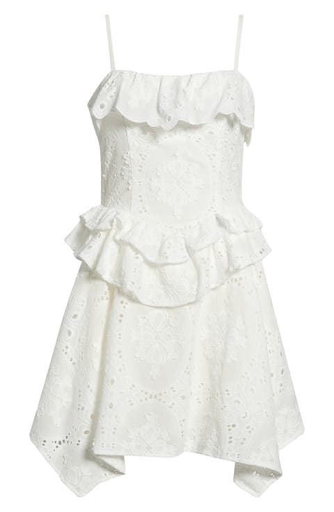 Ruffle Handkerchief Hem Cotton Broderie Anglaise Sundress
