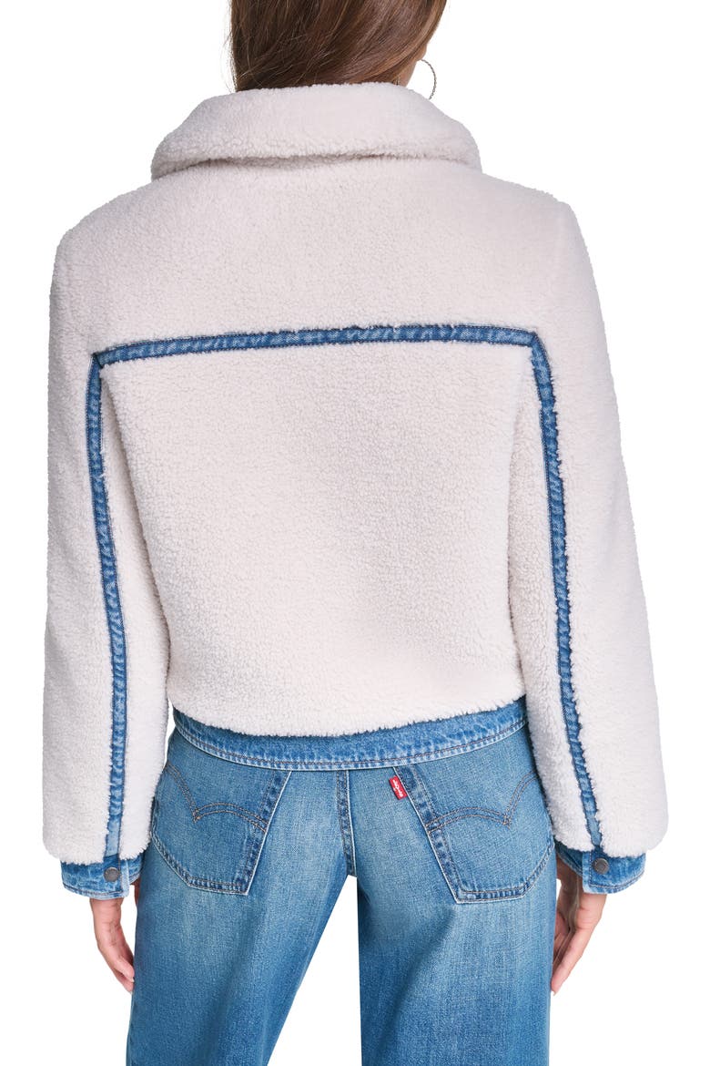 Faux Shearling Trucker Jacket, Alternate, color, IVORY/ MED WASH DENIM
