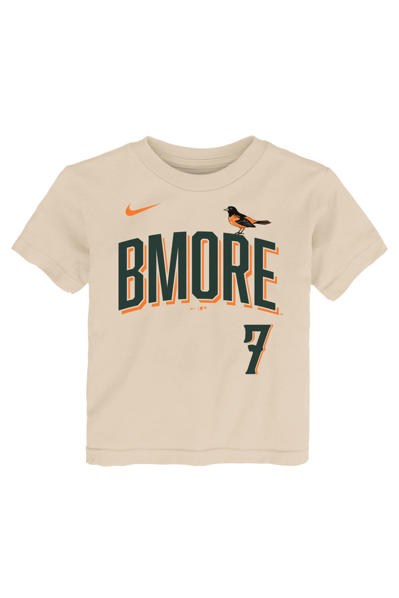 Toddler Nike Jackson Holliday Cream Baltimore Orioles 2026 City Connect Name & Number T-Shirt, Alternate, color, Cream