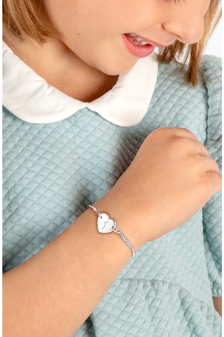 Sterling Silver Lovely Heart ID Bracelet & Engraved Initial 6" Bracelet, Alternate, color, Silver - I