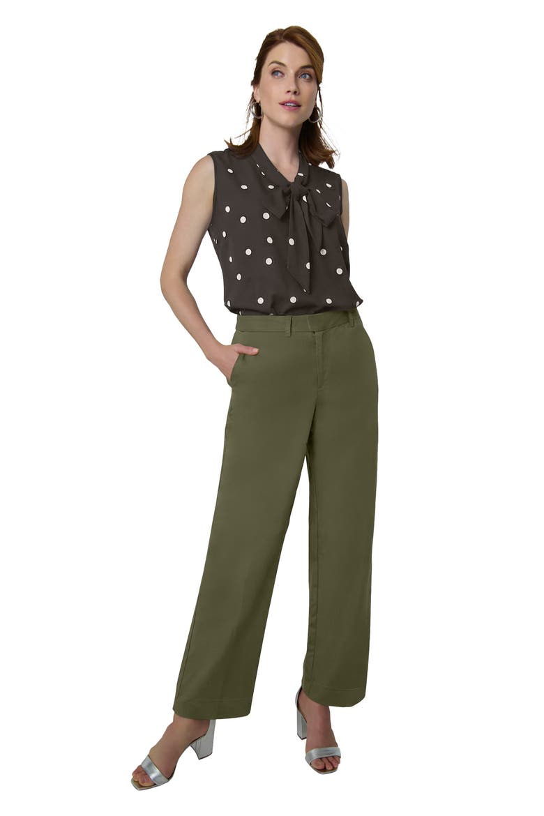 Stretch Poplin Wide Leg Trouser, Main, color, DARK OLIVE GREEN