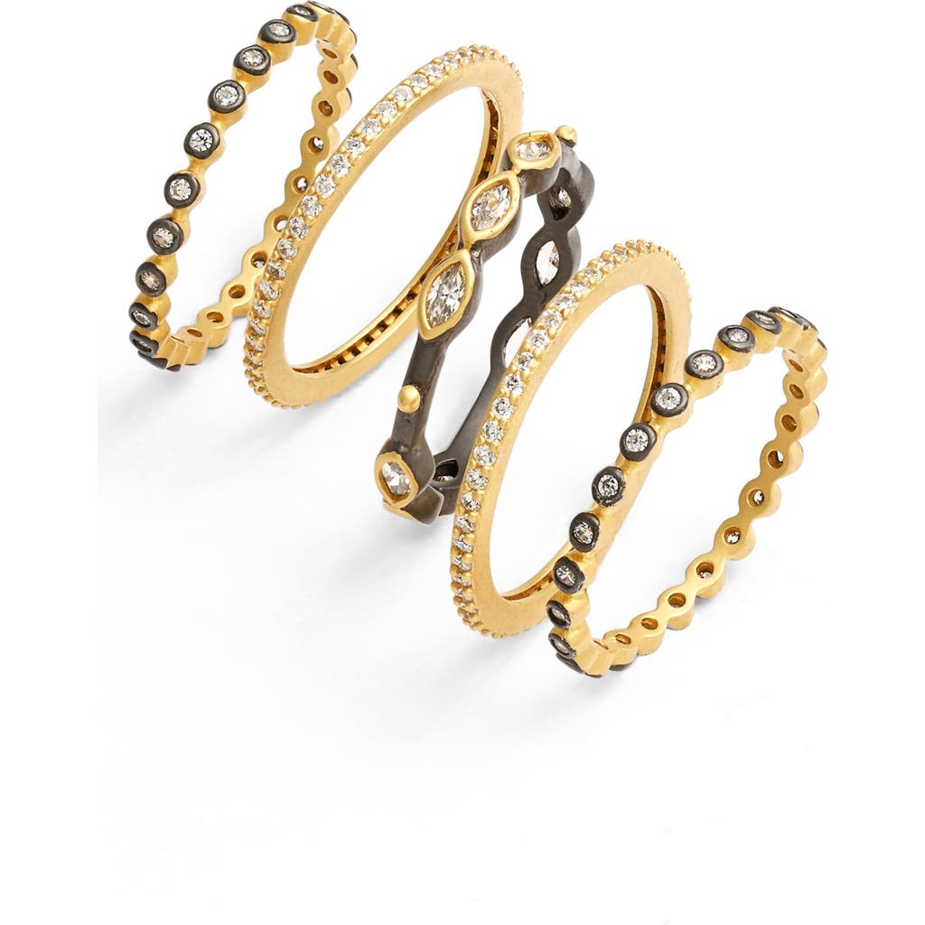 FREIDA ROTHMAN Delicate Stackable Rings in Gold/Gunmetal/Clear