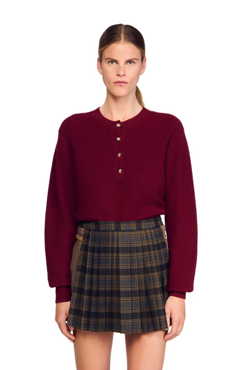 SANDRO Wool and cashmere button sweater, Alternate, color, Bordeaux