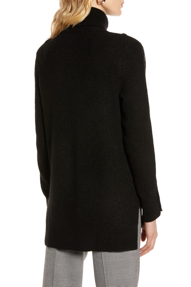 Button Sleeve Turtleneck Sweater, Alternate, color, BLACK