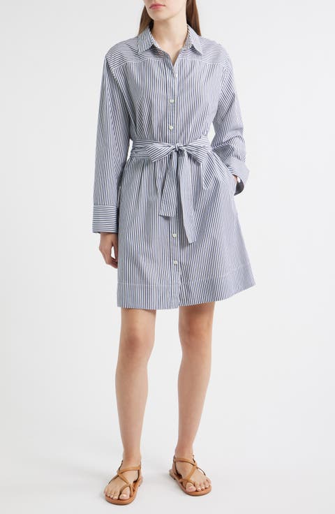 Naomi Stripe Long Sleeve Cotton Shirtdress