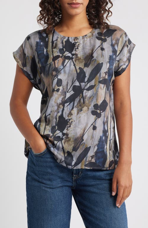 Apny Printed Cap Sleeve Shell In Gray